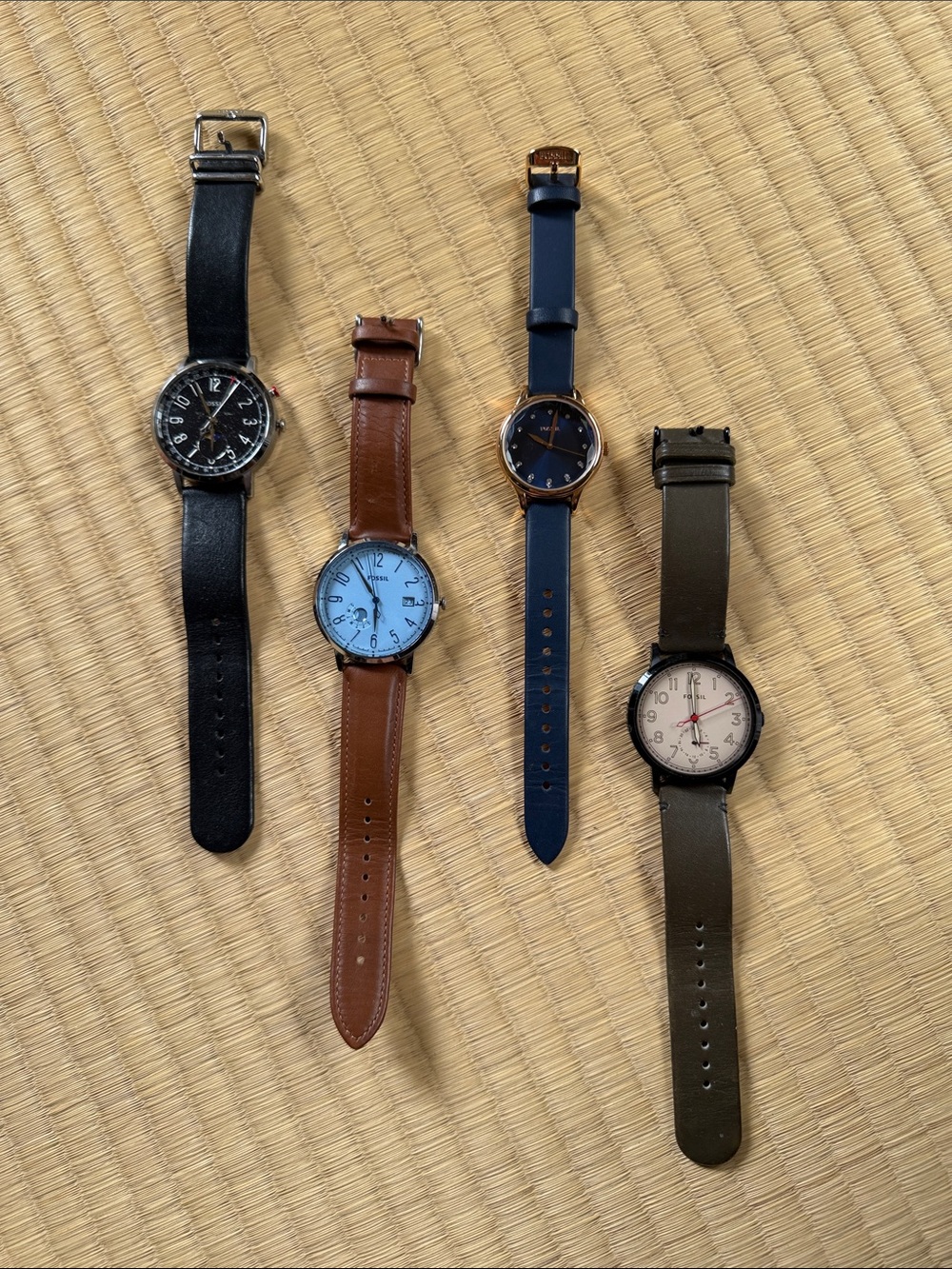 Women's Classic Leather and Silicone Strap Watches - Blue, Brown, Black, Olive